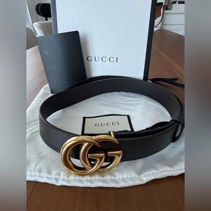 Gucci Marmont GG Dark Brown Leather Belt Gold Buckle Size 85